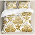 thumbnail image 3 of Damask Twin Size Duvet Cover Set, Ombre Abstract Image with Floral East Asian Inspired Details Print, Decorative 2 Piece Bedding Set with 1 Pillow Sham, Caramel and Pale Yellow, by Ambesonne, 3 of 3