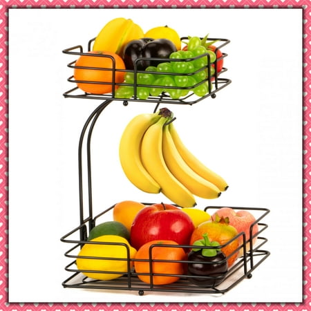 

Auledio 2 Tier Disassembly Square Fruit Vegetables Basket Bowl Storage With Banana Stand in Home in home-(Bronze)