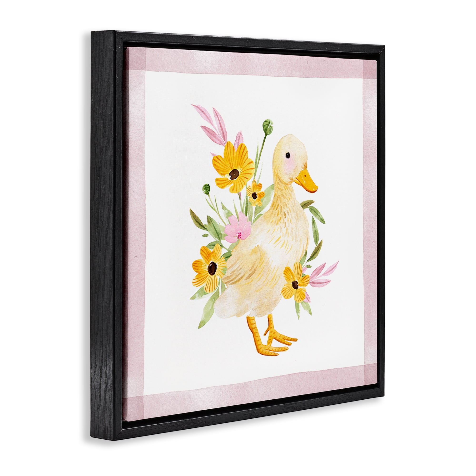 Stupell Industries Duck & Yellow Daisies Animals & Insects Painting Black Floater Framed Canvas Art Print Wall Art, 18 x 18