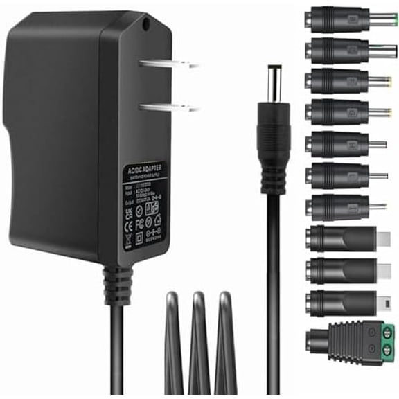 5V 2A AC‑DC Power Supply Wall Adapter, 11 Multi‑Size DC Plug Tips, Universal Replacement Adapter for devices requiring 5V 1.5A 1A 800mA to 100mA DC power