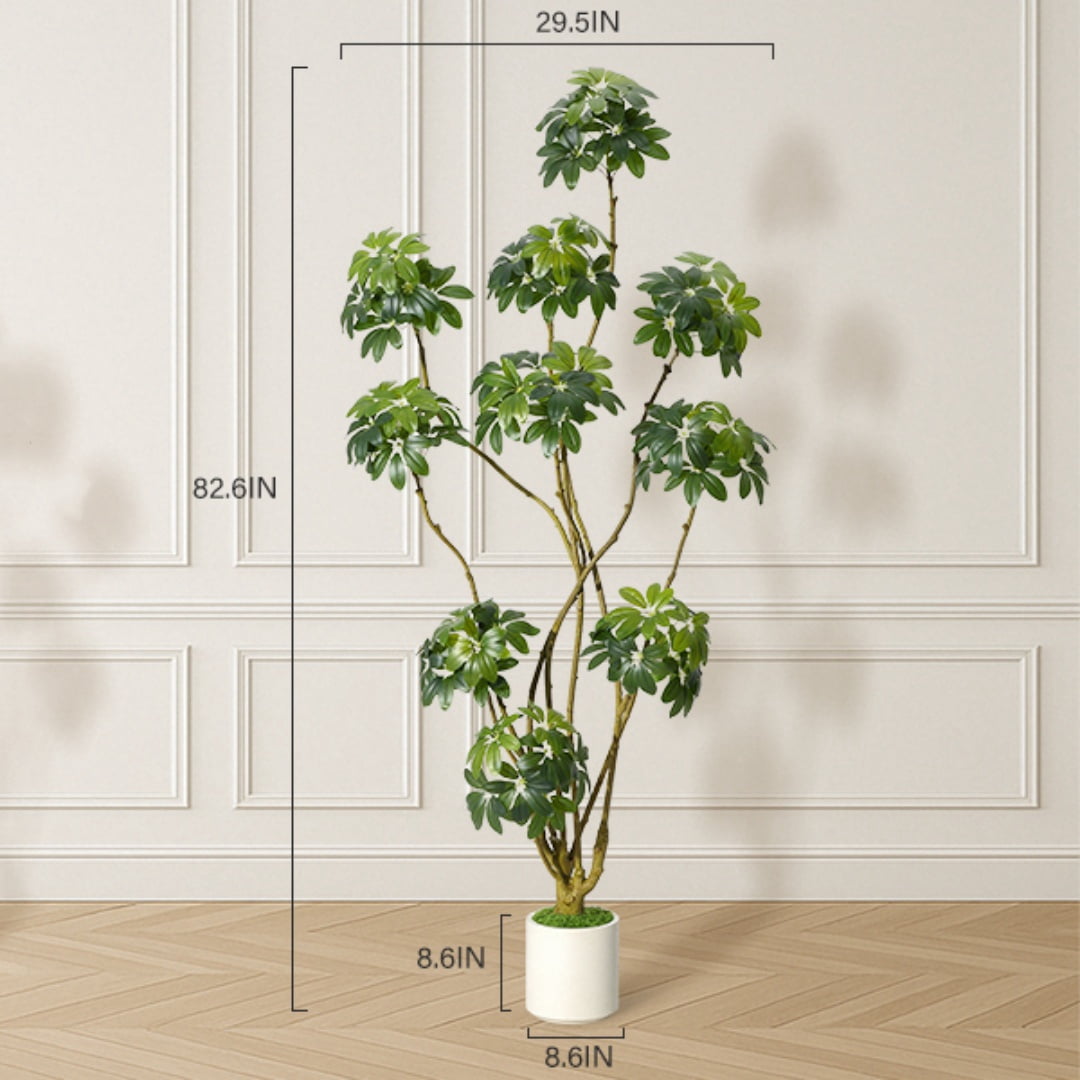 5ft/6ft/7ft  Tall Fake Plant Indoor,Artificial Umbrella Schefflera Tree in White Pot with Multiple Trunks Design, Faux Floor Tree Fake Trees for Home Offices Porch Decor