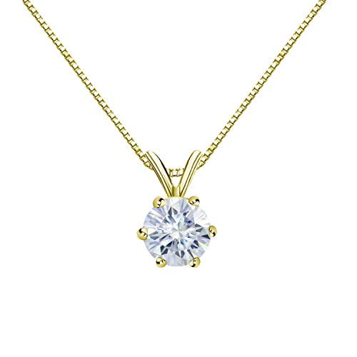 18K Yellow Gold Round 6-Prong Solitaire Moissanite Pendant Necklace (3ct TGW, 9.5mm, White) 16 to 18-inch by Diamond Wish