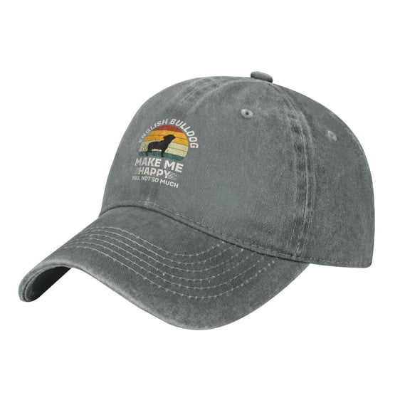 Bulldog Dog Make Me Happy You Not So Much Baseball Cap Vintage Soft Washed Denim,Golf Dad Hat Adjustable Trucker Hats for Men Women Unisex Adult,Gray