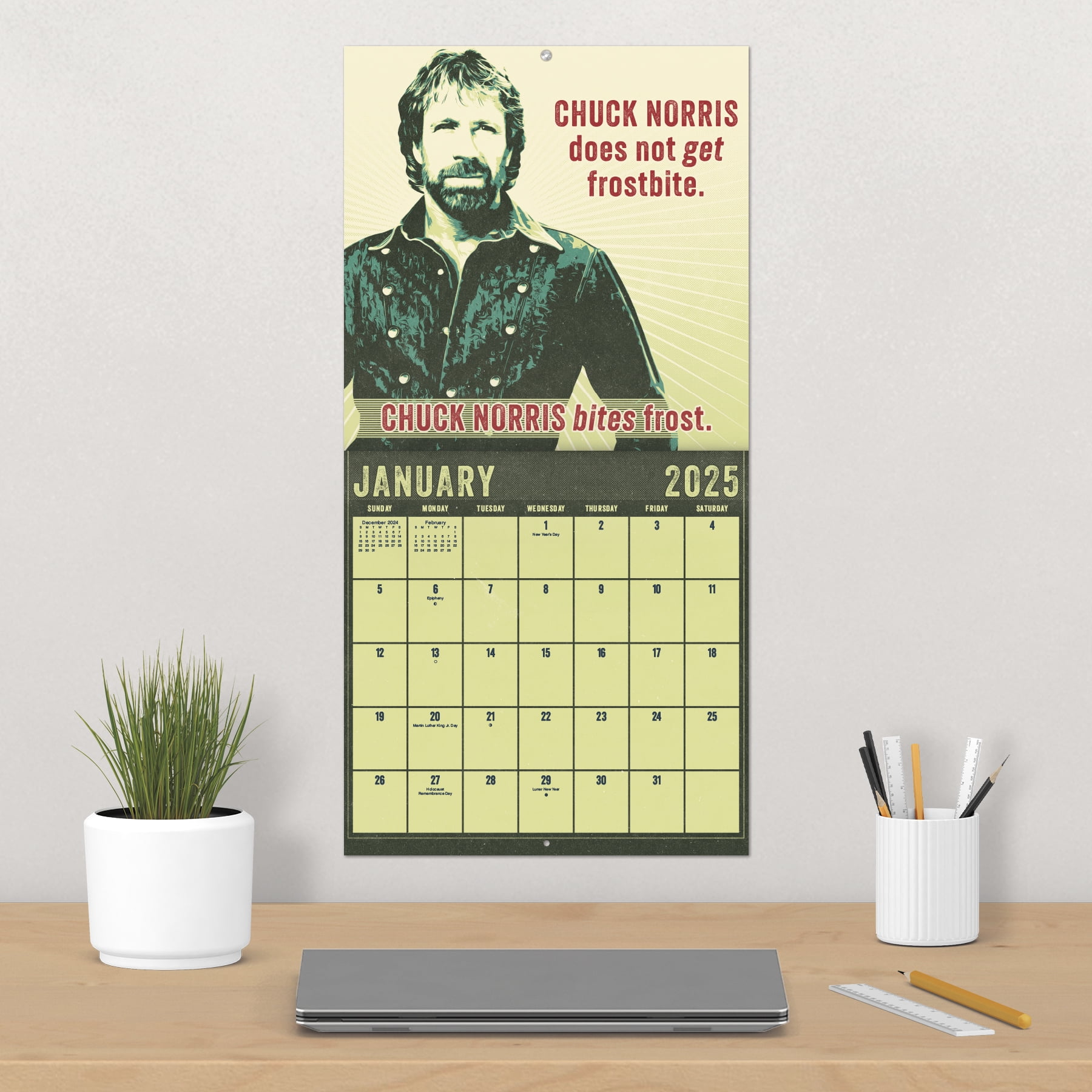 2024 Chuck Norris Day-at-a-Time Calendar - Desk Calendar With Daily Facts & Quotes, 5x4.25 Inch, Plastic-Free Easel