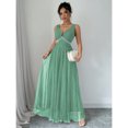thumbnail image 4 of Mint Green Sleeveless V-Neck Floor-Length Maxi Dress With Faux Pearl Embellishment And Sheer Tulle Hem, 4 of 5