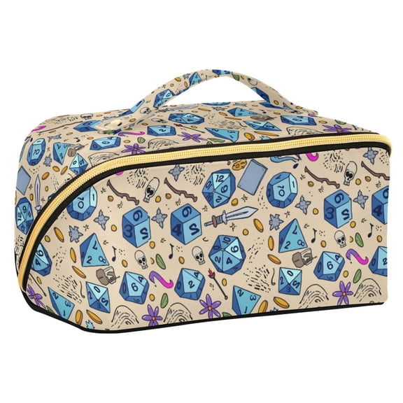 FORMRS Makeup Bag Travel Cosmetic Organizer for Women Fold Flat Zipper Pouch with Handle, Blue Dice Pattern