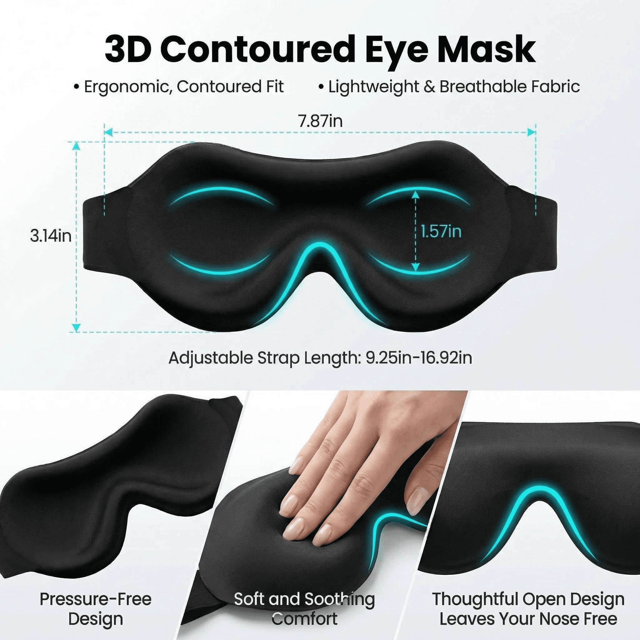 3 Pack Sleep Masks for Women & Men: Full Blackout Eye Mask for Sleeping - Soft 3D Contoured Cups - Comfortable for Side Sleep and Long Flights
