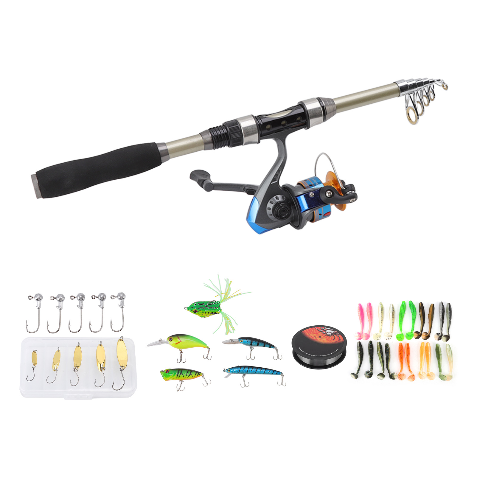 Fishing Pole Kit Carbon Telescopic Portable Durable Lure Rod Set with ...