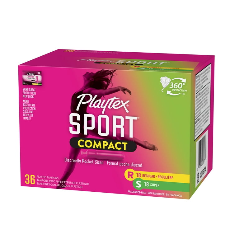 Playtex Sport Compact Plastic Tampons, Unscented, Regular/Super, 36 Ct