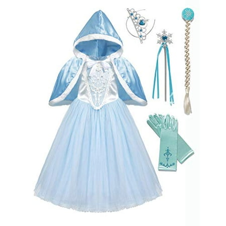 aibeiboutique Girls Princess Cinderella Costume Cosplay Fancy Party Dress for Halloween, Light Blue (Blue, 5-6