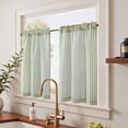 thumbnail image 6 of Curtainking Striped Kitchen Curtain Linen Cafe Curtains Semi-Sheer Rustic Farmhouse Tier Curtains 36 inch Rod Pocket 2 Panels Green on Beige, 6 of 11