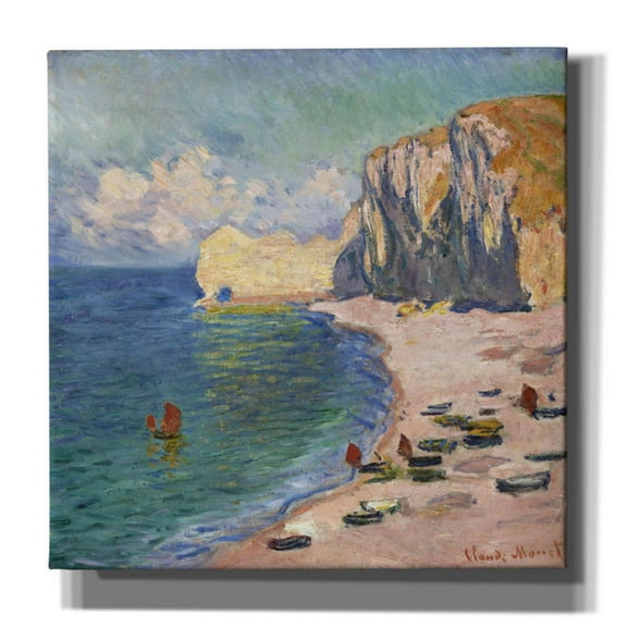 Epic Graffiti 'Etretat, The Beach And The Falaise D Amont' by Claude Monet, Giclee Canvas Wall Art, 18"x18"