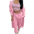 thumbnail image 3 of Brondbend Sweatpants Sets Women's Sweatshirts Hoodies Long Sleeved Full Zipper Drawstring Pullover Solid High Waist Jogger Outfits Fashion Loose Tracksuits Party Fall Winter Sets Pink, 3 of 6