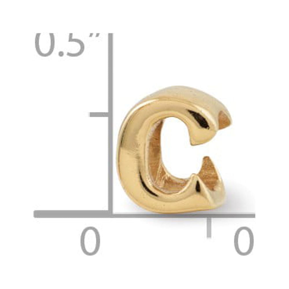 925 Sterling Silver Gold-plated Reflections Letter C Bead; for Adults and Teens; for Women and Men
