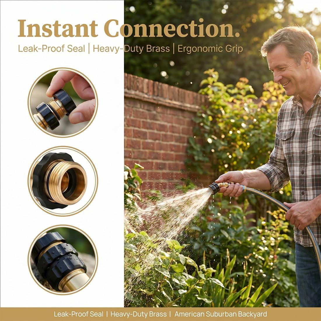 3/4 Inch Garden Hose Quick Connect Fittings, Leak-Proof Heavy Duty Adapter Set for Outdoor Watering
