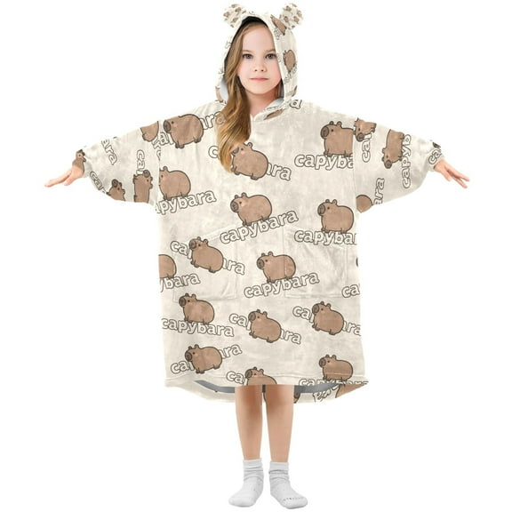 joogoo Wearable Blanket Hoodie for Capybaras Cute Oversized Sherpa Hooded 3-14 YR M