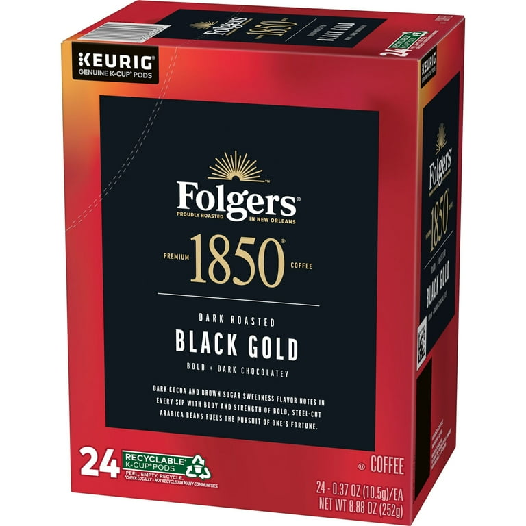 1850 Black Gold, Dark Roast Coffee, Keurig K Cup Pods, 24 Count Box