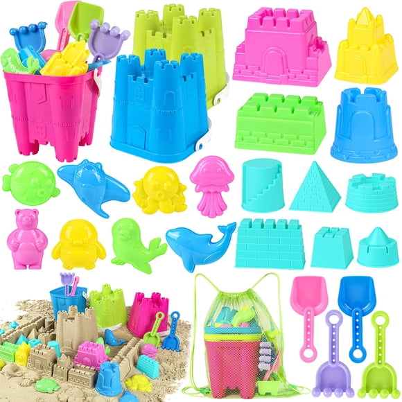 Castillo de arena Kubusfly de Beach Toys con 3 cubos, 4 palas y bolsa
