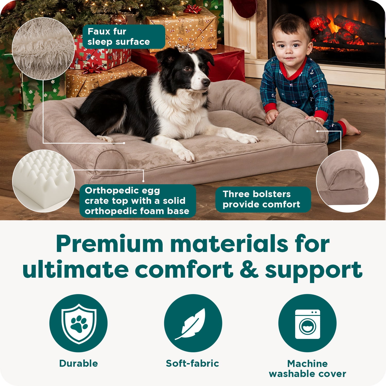 FH Plush & Suede Sofa - LG-Almondine