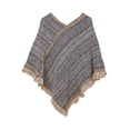 thumbnail image 2 of Blue Scarf Women Casual Long Sleeve Shawl Wrap Ponchos Winter Warm V Neck Poncho Sweater Travel Asymmetric Hem Pullover, 2 of 4