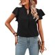 thumbnail image 1 of Blusa De Manga Corta Camiseta informal para mujer con cuello en V y volantes ligera para mujer de ajuste relajado (negro XXL) Cgtredaw Para estrenar, 1 of 1