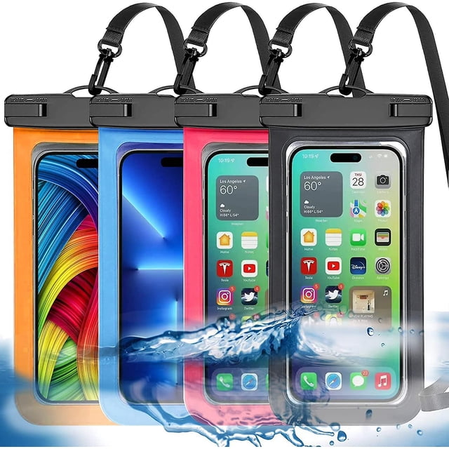 Paquete de 4 fundas impermeables universales para teléfono, funda impermeable para teléfono grande, bolsa seca Ipx8 para deportes al aire libre para Apple Iphone, Samsung y hasta 7,5" (multicolor