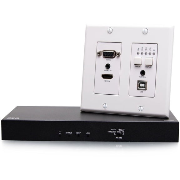 C2G HDMI HDBaseT   VGA, 3.5mm, and USB-B to A over Cat Extender Wall Plate Transmitter to Box Receiver, 4K 60Hz