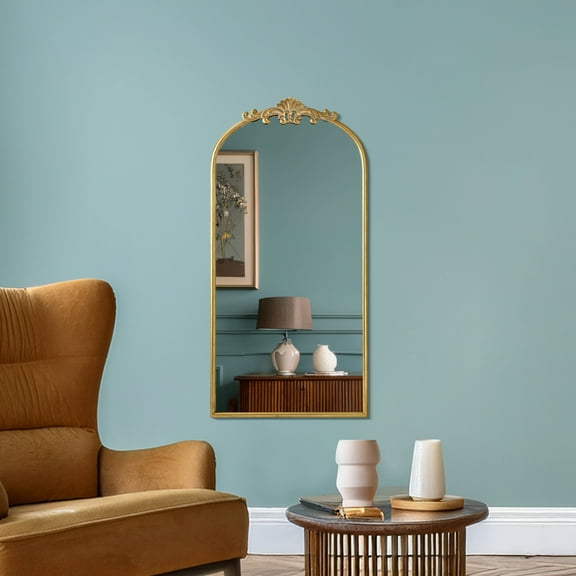 Head West Arch Antique Gold Ornate Metal Framed Accent Wall Mirror - 21" x 42"