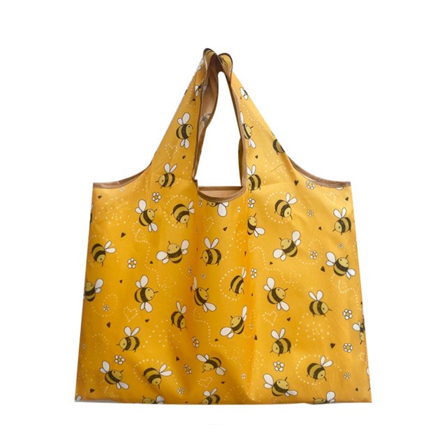 Bewildely Bolso de compras plegable, bolso ligero, estampado a la moda, resistente al agua, Ripstop, almacenamiento de artículos diversos, para Almacenamiento y organización del hogar abeja amarilla