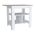 Kitchen Island with Open Shelves, 35" Counter Height, Multicolor (White