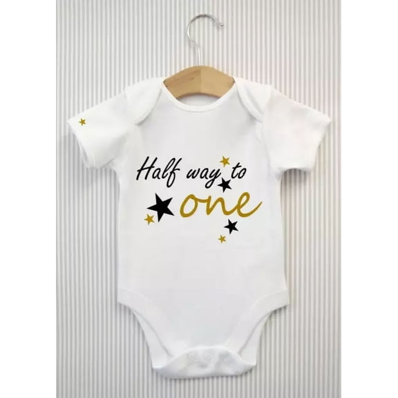 Baby Bodysuit BELLA CANVAS Half 1/2 Way To One 1 6 Month Birthday Baby Grow Bodysuit Babygrow Vest Top Gift