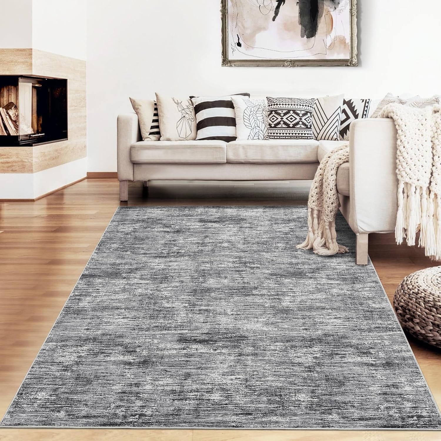 Shininglove Washable Area Rugs 5' x 7' Modern Abstract Plain Texture Living Room Carpet, Contemporary Non-Slip Accent Floor Mat for Bedroom Dining Room(Grey)