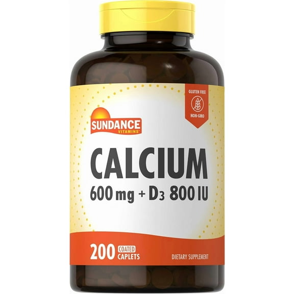 Calcium with Vitamin D3 | 600mg | 200 Caplets | Vegetarian, Non-GMO, and Gluten Free | by Sundance