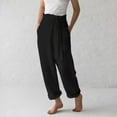 thumbnail image 2 of Maean Pants for Women Trendy High Waist Wide Leg Loose Cotton Linen Side Bow Knot Tie Pockets Trousers, 2 of 5