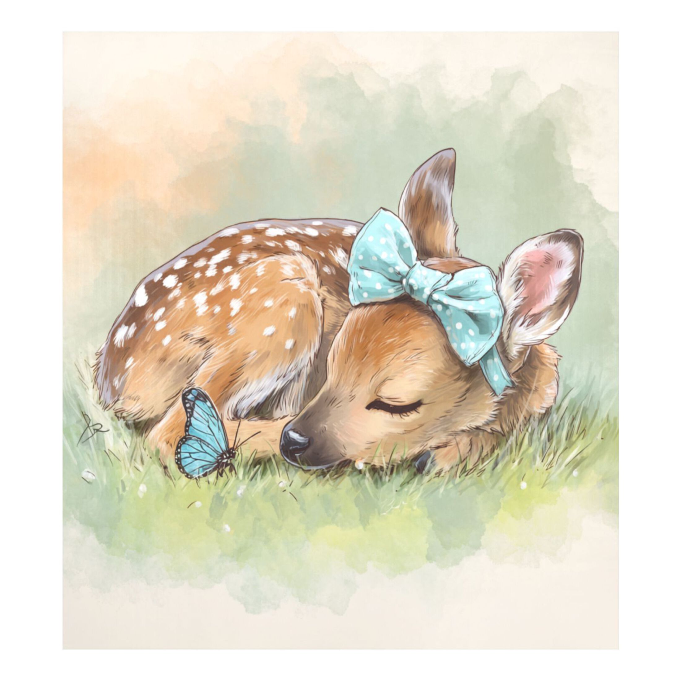 Dishwasher Magnetic Refrigerator Magnet Cover Sticker Home Decorative 23"x26" Sleeping Cute Baby Deer