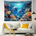 thumbnail image 4 of Blue Ocean Dolphin Tapestry Wall Hanging Tropical Fish Coral in Underwater World Wall Art Summer Sea Nature Landscape Tapestry for Bedroom Living Room Dorm Decor, 40L X 60W inches, 4 of 6