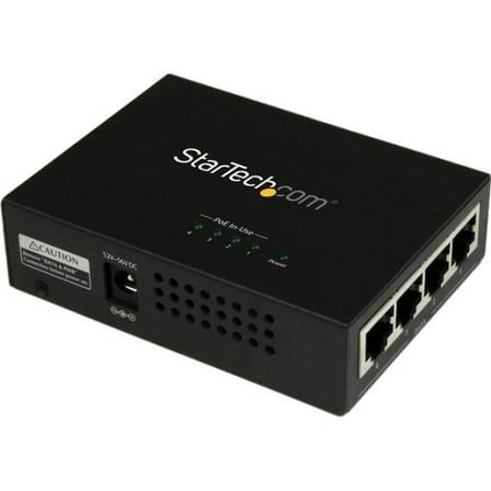 StarTech POEINJ4G StarTech.com 4 Port Gigabit Midspan - PoE  Injector - 802.3at and 802.3af - 120 V AC, 230 V AC Input - 52 V DC Output - 30.80 W - Black