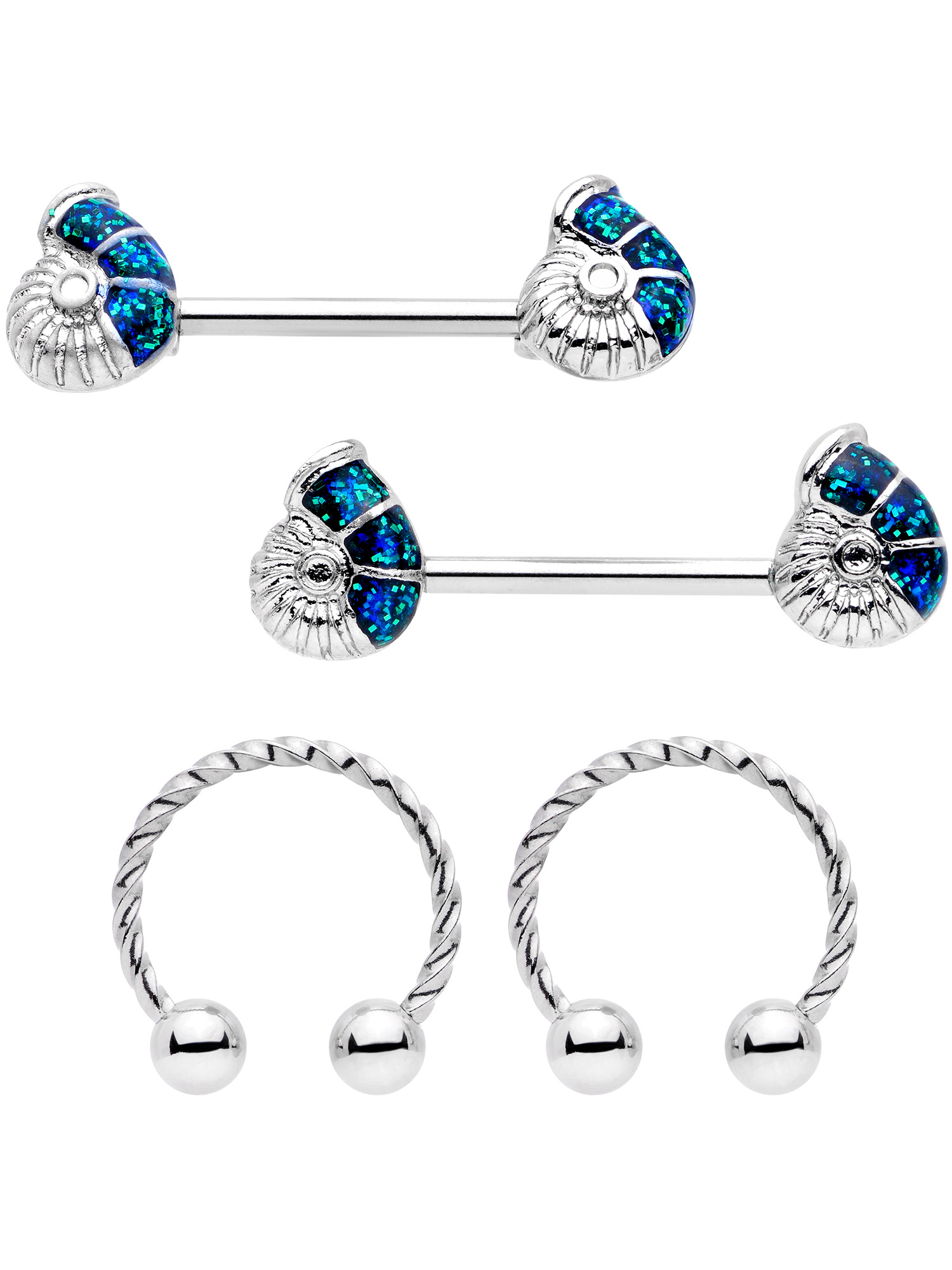 Body Candy 14G Women Nipplerings Piercing 316L Stainless Steel 4Pc Blue