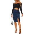 thumbnail image 2 of MODA NOVA Denim Skirt for Juniors Button Decor Side Slit Slash Pocket Midi Skirt, 2 of 5
