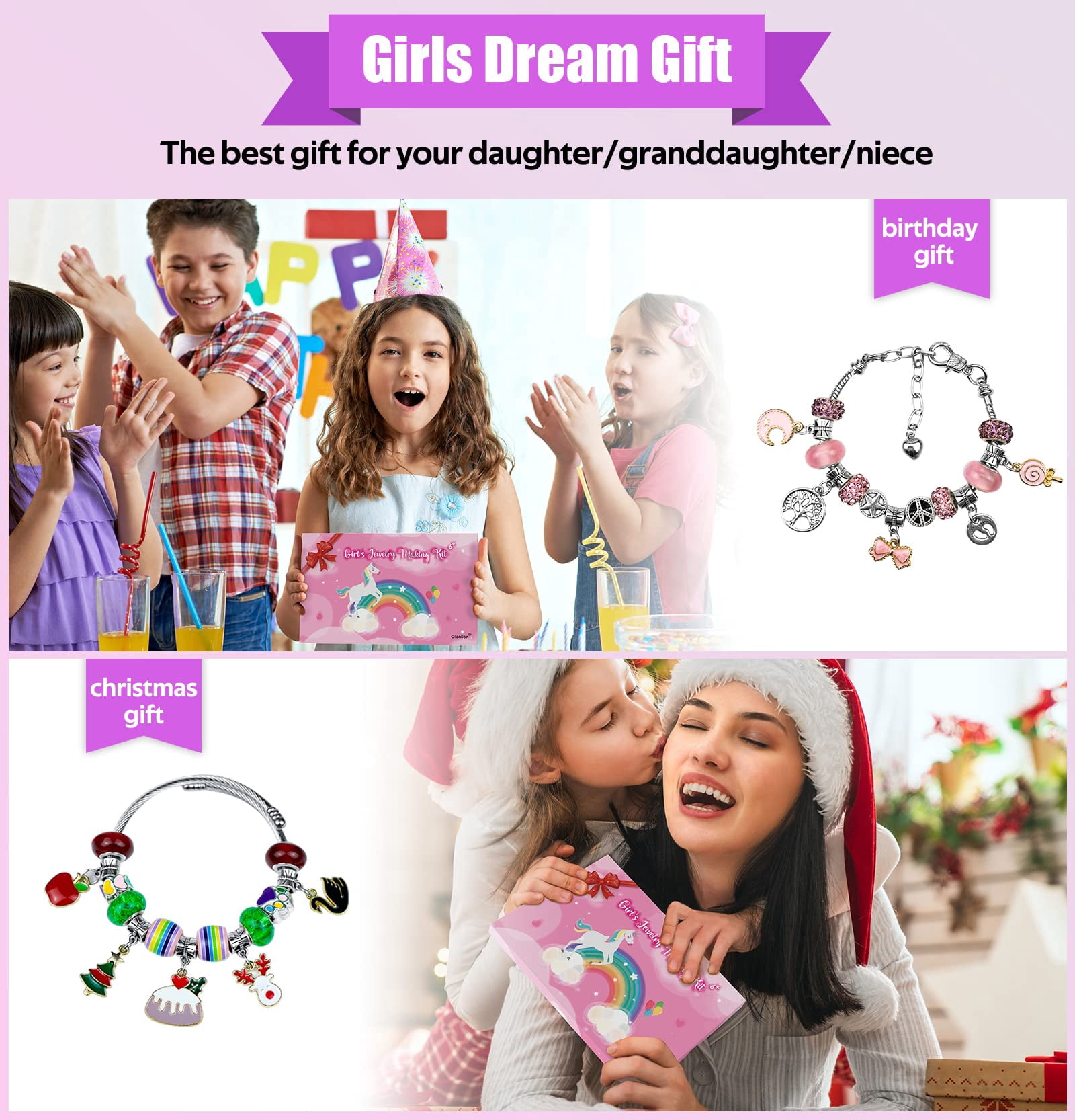 Charm Bracelet Making Kit, Rongsi 150 Pcs Jewelry Making Supplies Including Pendants Neck Chains, Unicorn Gifts Set for Teen Girls Arts and Crafts for Kids Ages 5-12