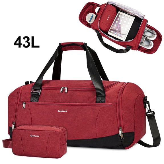 Travel Duffel Bag with Toiletry Pouch Weekender Bag Waterproof with Backpack Straps Shoe Compartment Wet Pocket for Women, Red