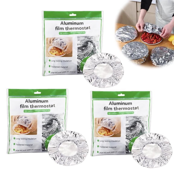 50 Pack Reusable Aluminum Foil Food Covers, Upgraded Thickened Elastic Bowl Wrap for Hot Dishes, 110 Heat Resistant Insulated Storage Sleeves for Meals Vegetable Fruit Leftovers Picnic Kitchen