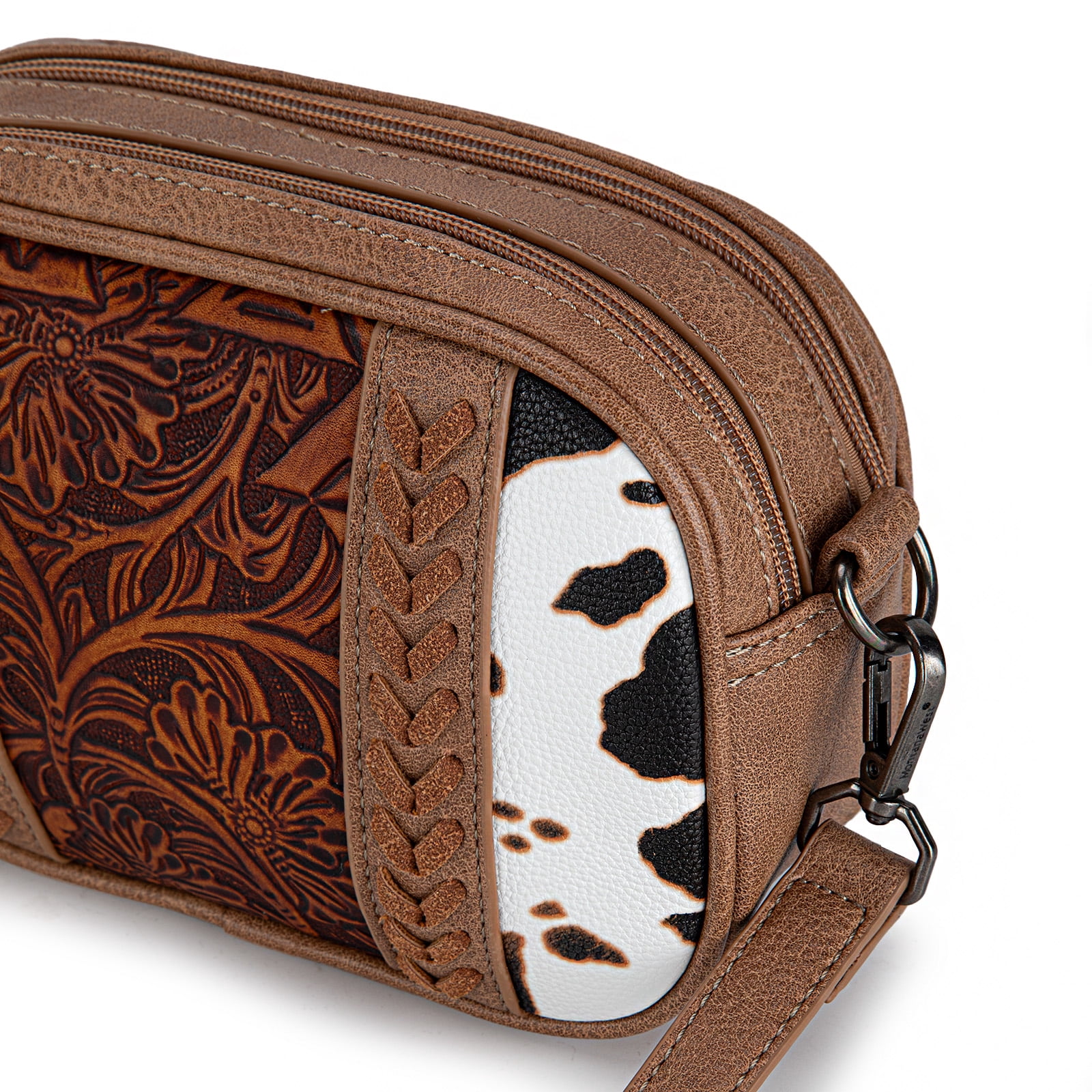 Montana West Cow Print Crossbody Bag for Women Western Tooled Design with Built in Card Holder, Stylish and Functional Purse, Brown