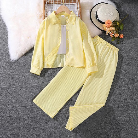 Amidoa Girls Summer Outfit Sets 2 Piece Graphic T-Shirt Cotton Short Sleeve and Shorts Set Kids Clothing Sets Yellow Size 8