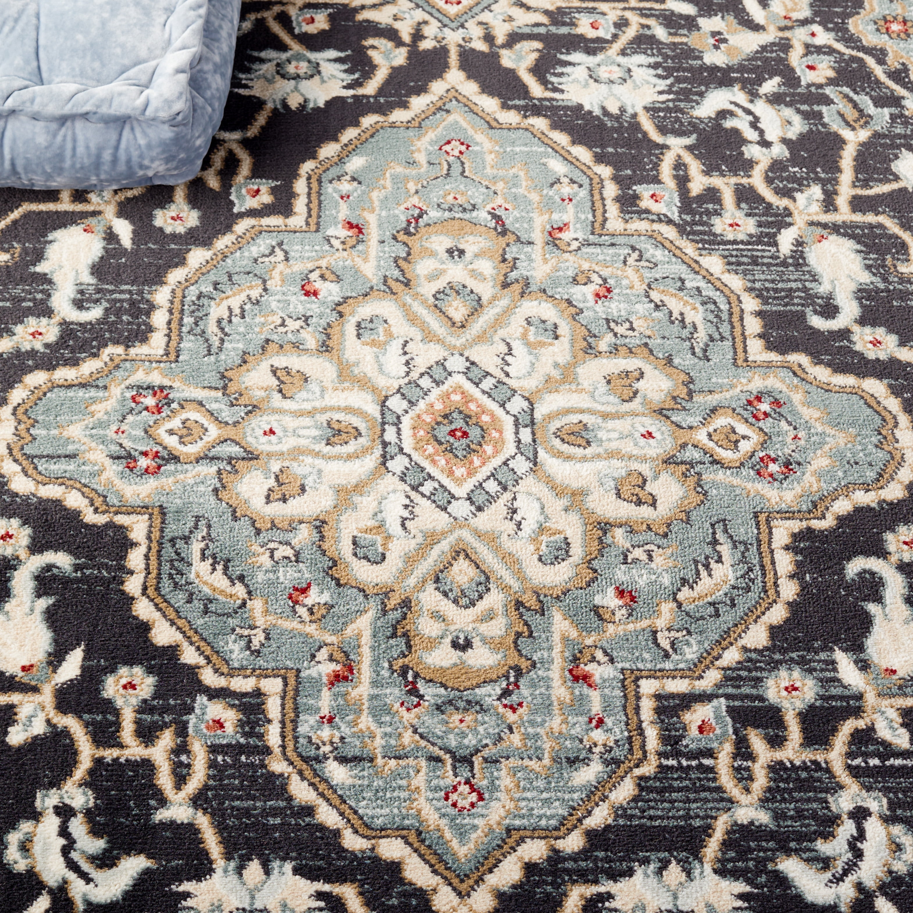 Safavieh Lyndhurst Idella Floral Runner Rug, Anthracite/Teal, 2'3" x 22'