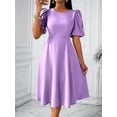 thumbnail image 5 of Elegant Midi Dress with Pockets for Women, Crew Neck, 3/4 Sleeve, A-Line Cocktail Party Dress, 5 of 9