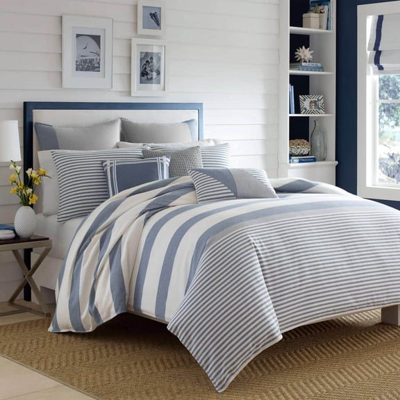 Fairwater 3-Piece Blue Striped Cotton King Duvet Cover Set
