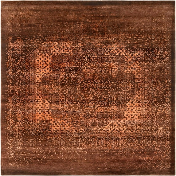 Ahgly Company Indoor Square Mid-Century Modern Dark Red Oriental Area Rugs, 3' Square