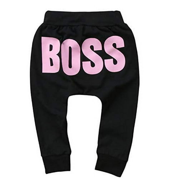 Styles I Love Baby Toddler Boy and Gril BOSS Letter Print Cotton Casual Harem Pants - 2 Colors (Pink, 100/12-3 Years)