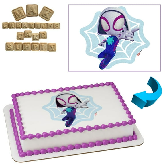 Spidey & Friends GHOST Gwen Edible  1/4 Sheet Cake topper - Can also be used on a 1/2 Sheet with room to decorate!